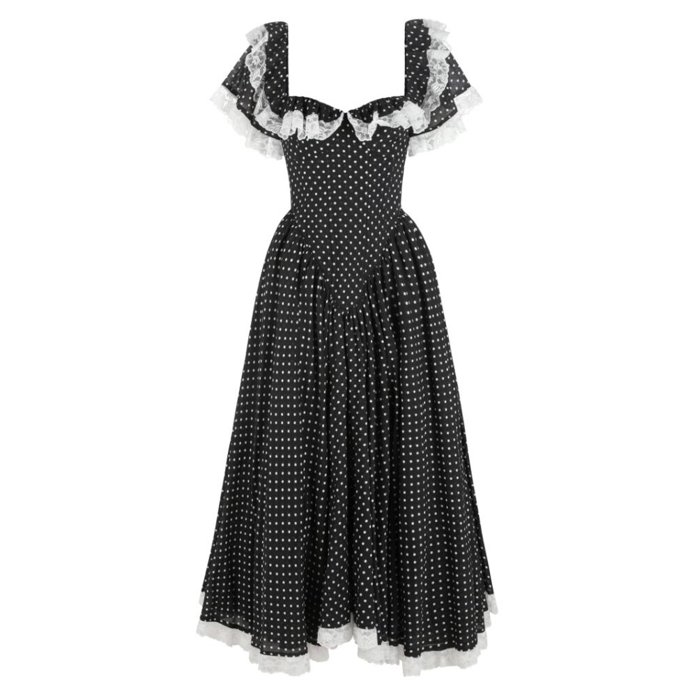 Selkie The Black Polka Dot Cupid Midi Dress Small - Picture 2 of 10